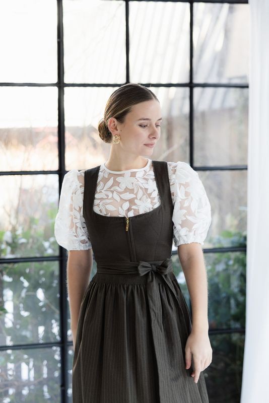 Alpenfee - Leinen Dirndl Kari Braungrün - 70 cm