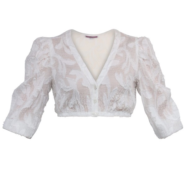 Marjo - Dirndlbluse Berbing mit fedrigen Fransen in offwhite
