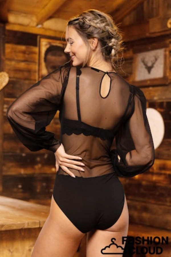 Nina von C. - Body Rebecca schwarz mit langem  Ballonarm