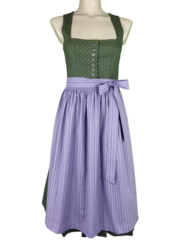 Wenger - Baumwoll Dirndl Anna in Oliv mit Lavendel - 70 cm