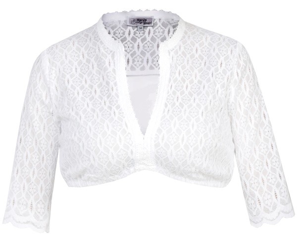 Marjo - Dirndlbluse Irmgard-Linda in offwhite aus Spitze mit Stehkragen und 3/4 Arm