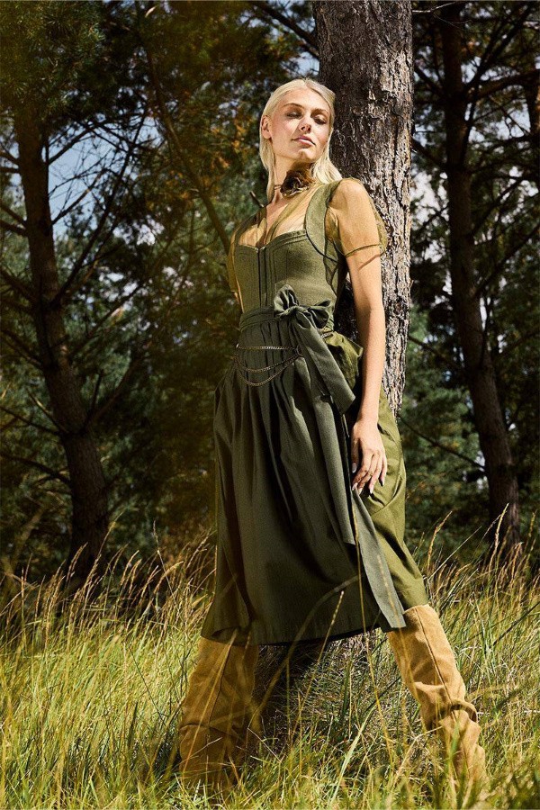 CocoVero - Dirndl  Nellie Linen Olive - 75 cm