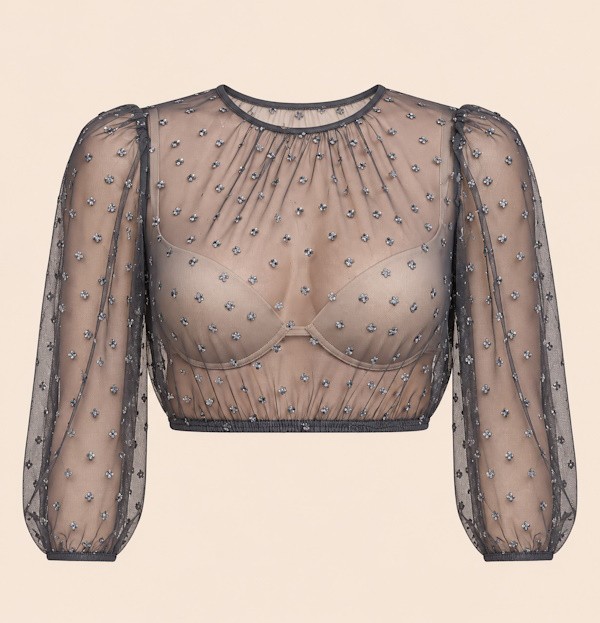 Krüger - Transparente Dirndlbluse Mette Grau mit 3/4 Arm