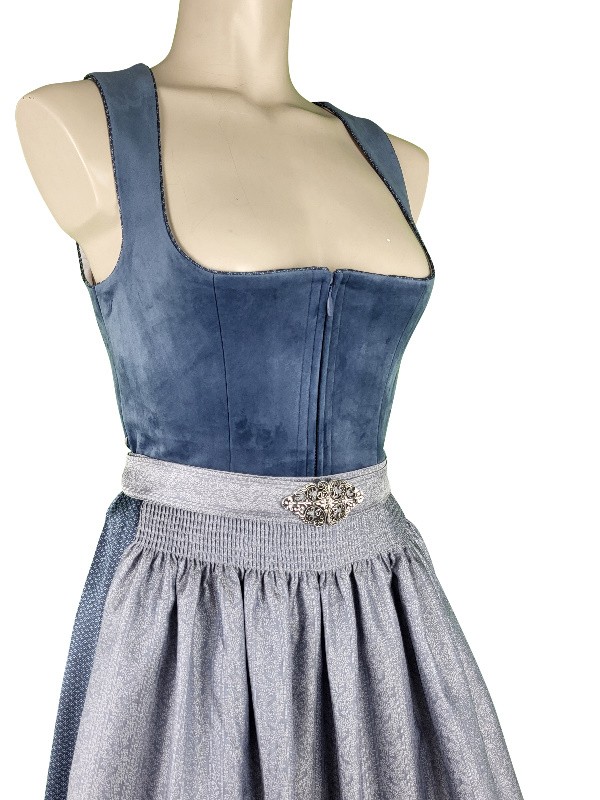 Krüger - Dirndl Aurelia mit Samt in rauchblau - 70 cm