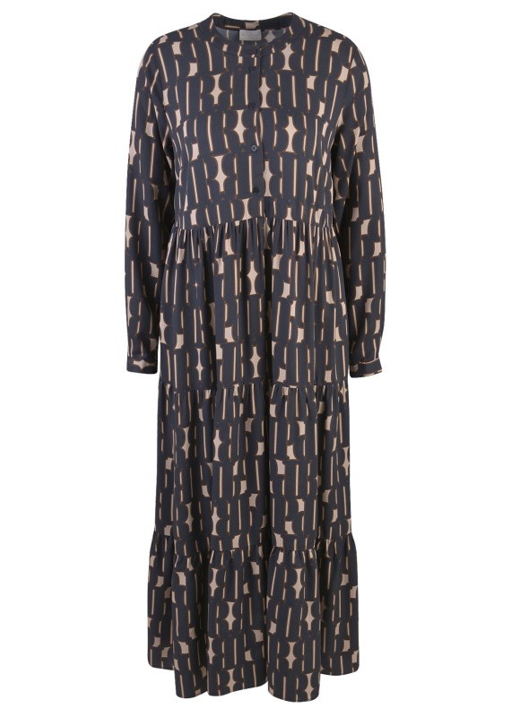 Langes Kleid mit Stehkragen in Black Print von Milano Italy
