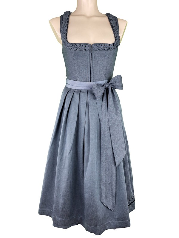 Krüger - Leinen Dirndl Solyana Blaugrau mit Froschgoscherl - 70 cm