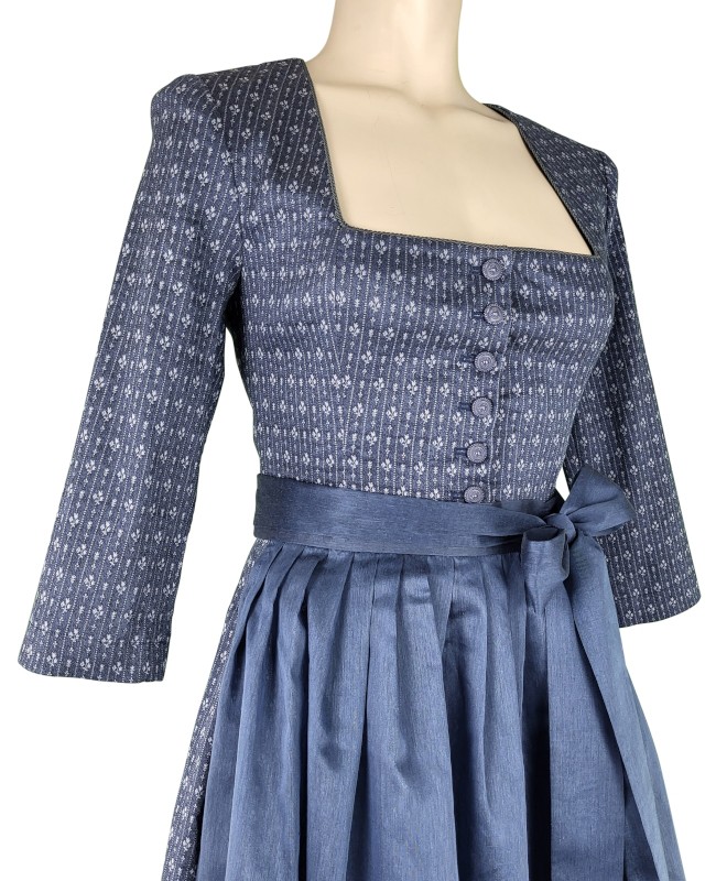 70 cm - Dirndl mit 7/8 Arm in blau von Glanz & Zauber mit Stretch in salbei
