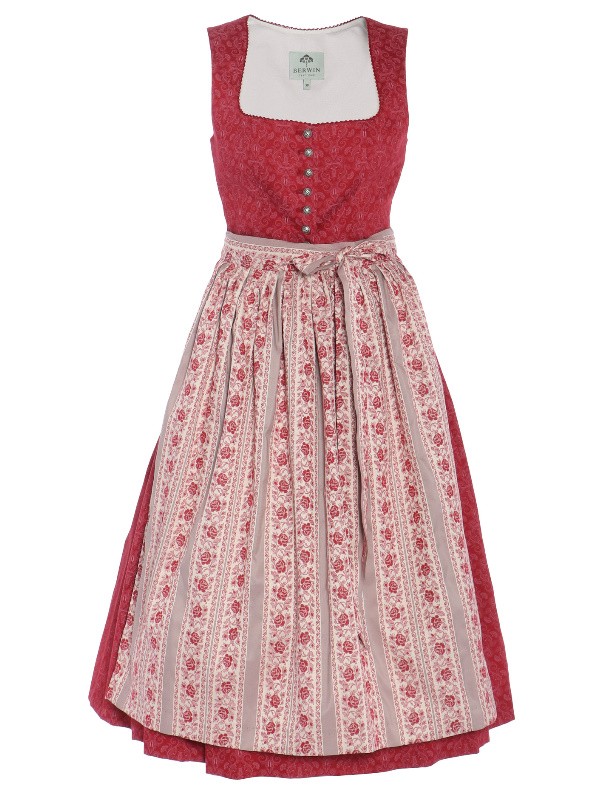 75 cm - Dirndl in kirschrot mit Rosen-Schürze - Berwin