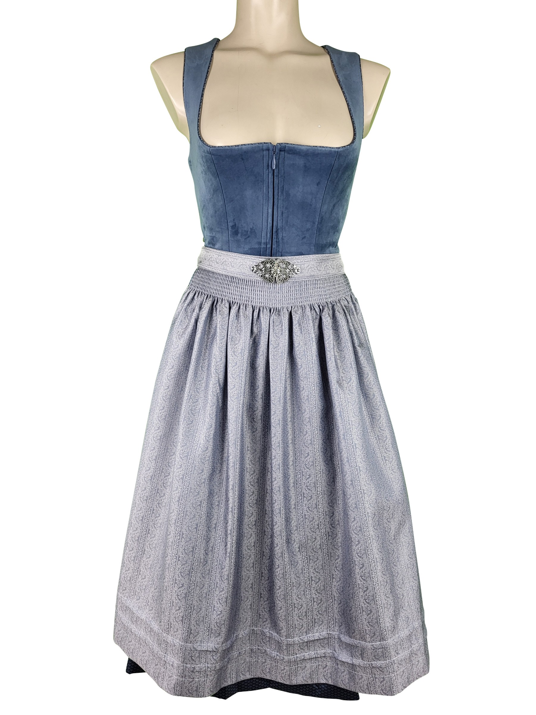 Krüger - Dirndl Aurelia mit Samt in rauchblau - 70 cm