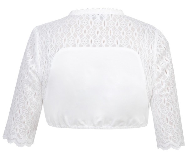 Marjo - Dirndlbluse Irmgard-Linda in offwhite aus Spitze mit Stehkragen und 3/4 Arm