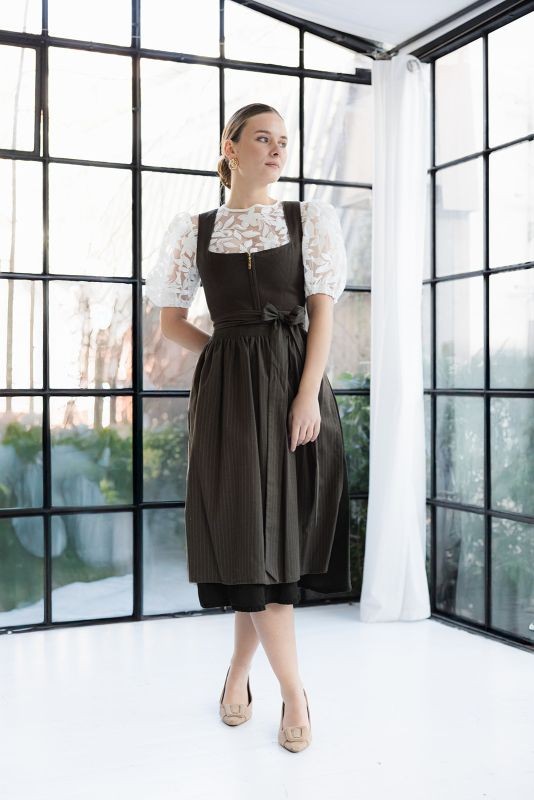 Alpenfee - Leinen Dirndl Kari Braungrün - 70 cm