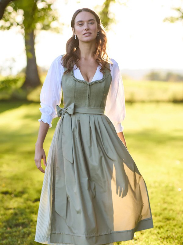 Heimatglück - Leinen Dirndl Delia Schilf mit Rock in Plissée Optik - 80 cm