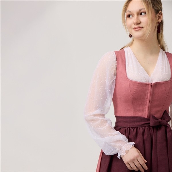 Walldorff - Dirndlbluse weißem Tüll  mit V-Ausschnitt und langem Arm