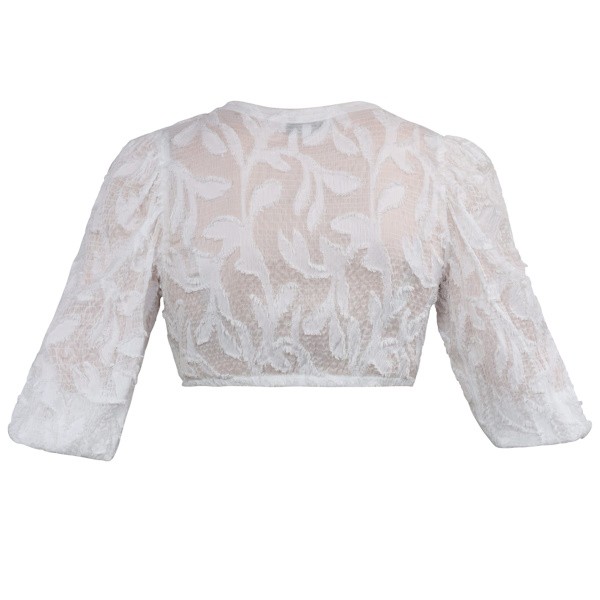 Marjo - Dirndlbluse Berbing mit fedrigen Fransen in offwhite