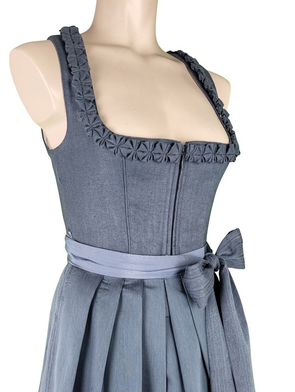 Krüger - Leinen Dirndl Solyana Blaugrau mit Froschgoscherl - 70 cm