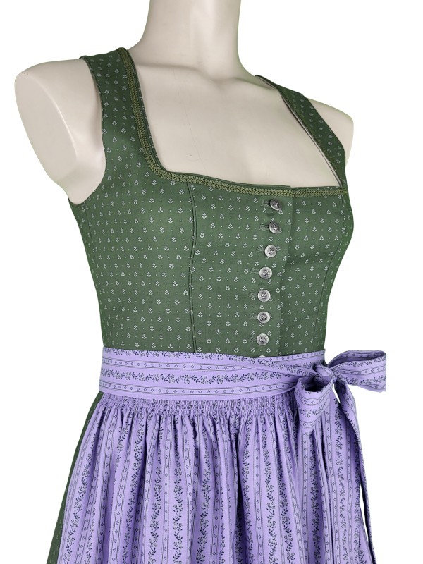 Wenger - Baumwoll Dirndl Anna in Oliv mit Lavendel - 70 cm
