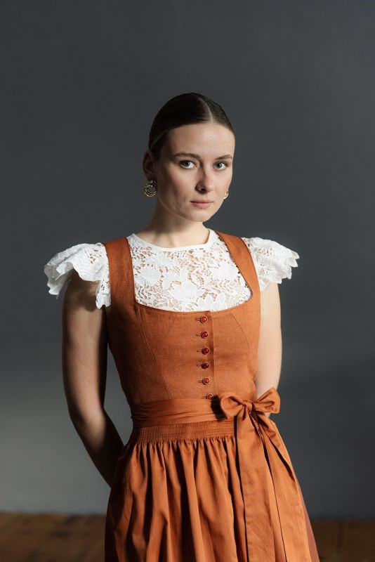 Alpenfee - Leinen Dirndl Alva Rost - 70 cm