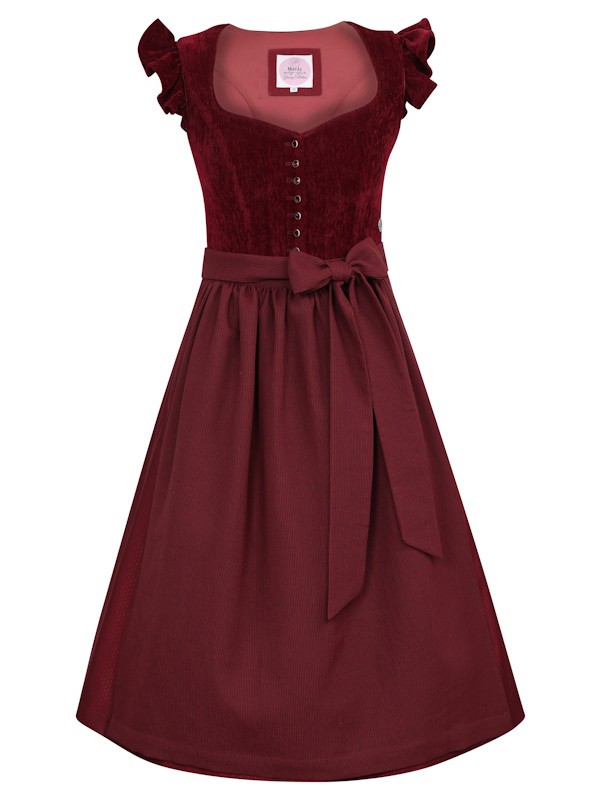 Marjo - Dirndl Hochwinkel mit Flügelarm in Wine - 75 cm
