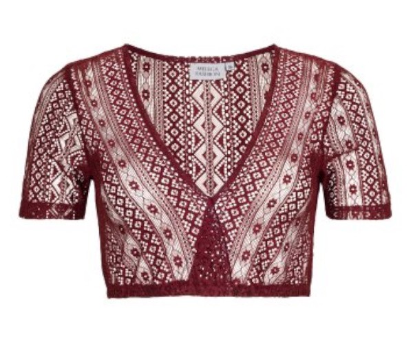 Dirndlbluse "Nessa" bordeaux aus Spitze mit kurzem Arm - Alpenfee