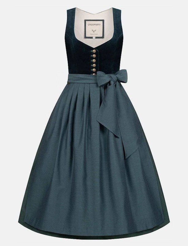 75 cm - Dirndl  Janni Velvet Midnight Petrol mit Samtmieder in dunkelgrün von CocoVero