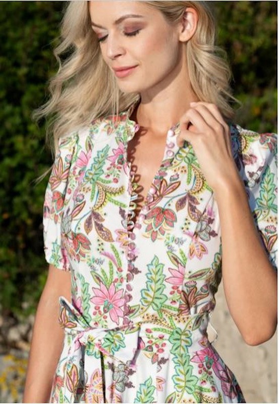 Wenger - Baumwoll Kleid in Rosé Print mit Ballonarm - 80 cm