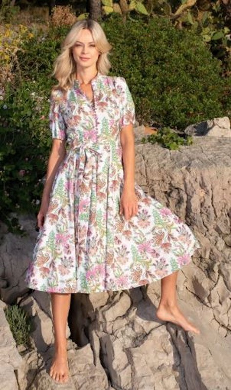 Wenger - Baumwoll Kleid in Rosé Print mit Ballonarm - 80 cm
