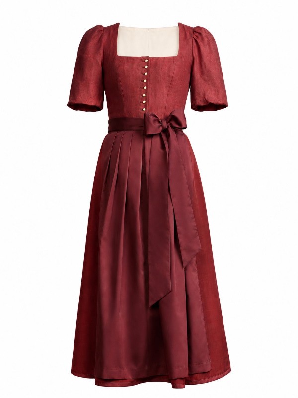 Krüger - Leinen Dirndl Lianne mit Arm in rostrot - 80 cm