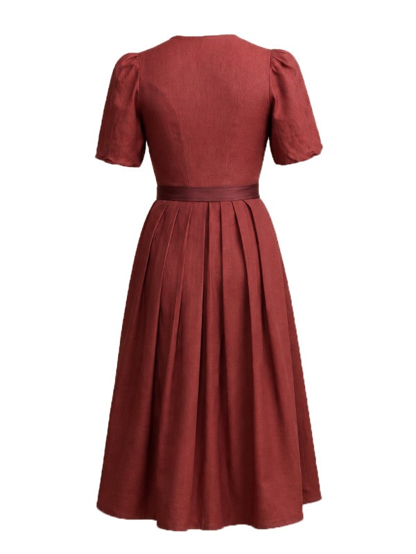 Krüger - Leinen Dirndl Lianne mit Arm in rostrot - 80 cm