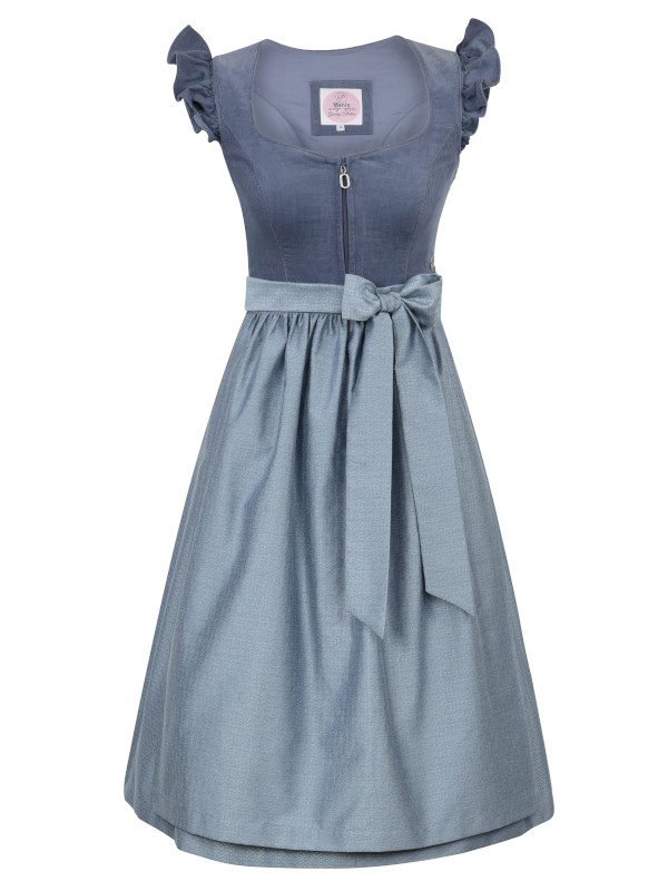 Marjo - Babycord Dirndl Ansfelden mit Flügelarm in rauchblau - 70 cm